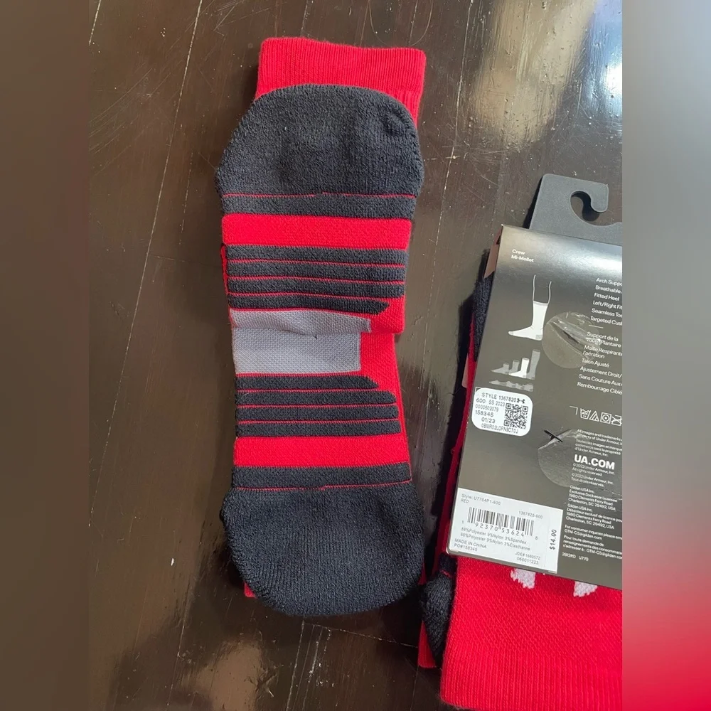 Under Armour Men's Red and Black Crew Socks